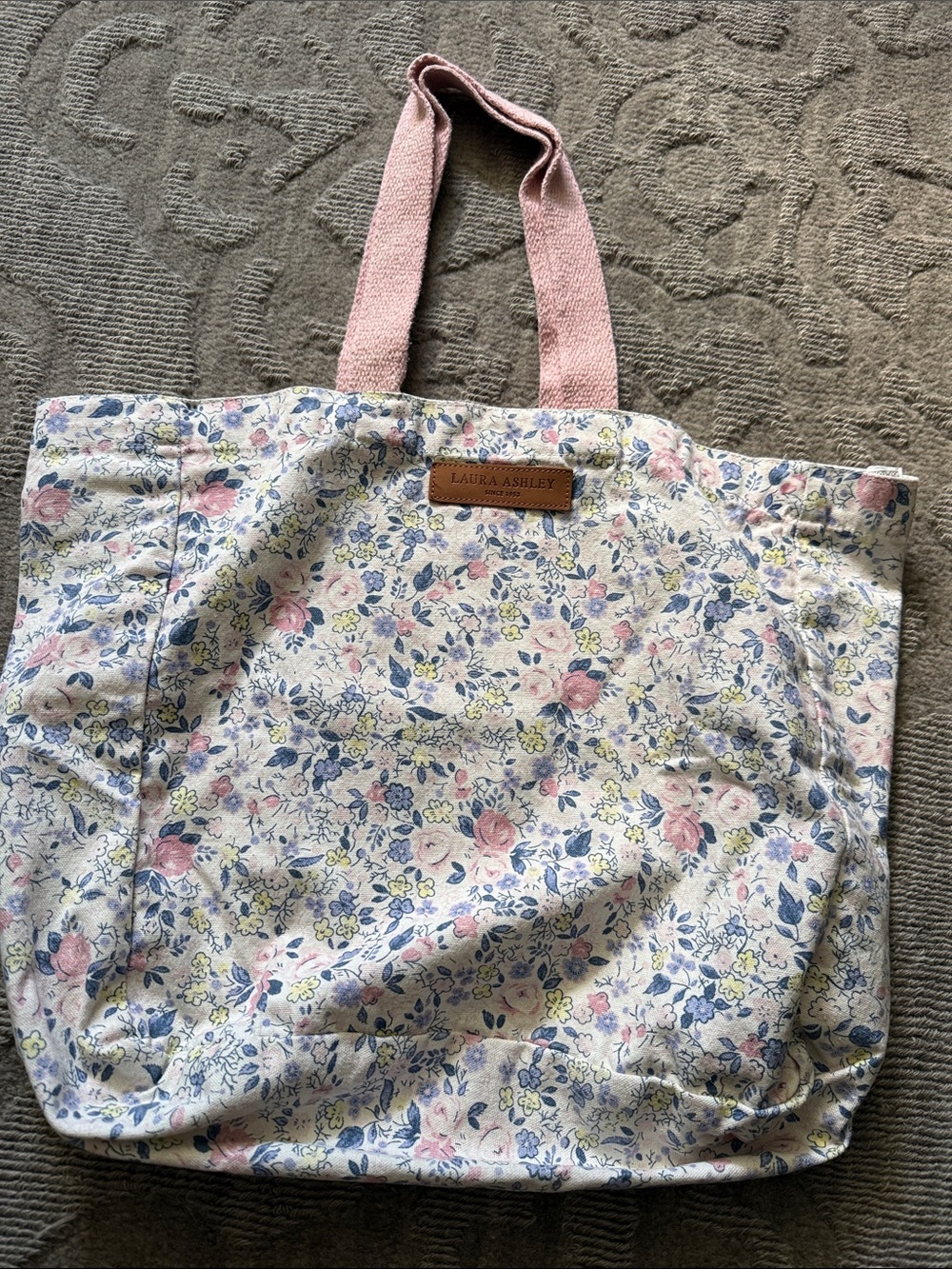 Laura Ashley Pink Floral Canvas Tote Bag 21" x 19"